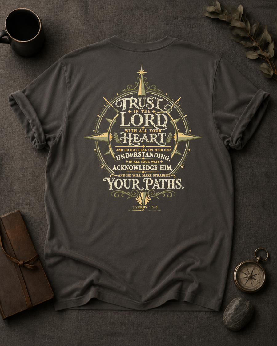 Trust the Lord Christian T-Shirt in Pepper - Comfort Colors 1717 (back view)
