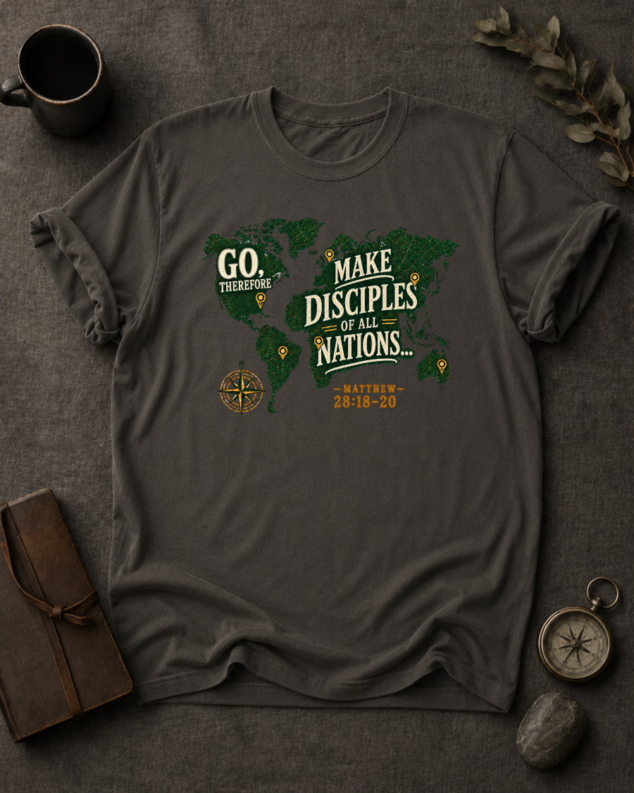 Go Therefore Christian T-Shirt in Pepper - Comfort Colors 1717