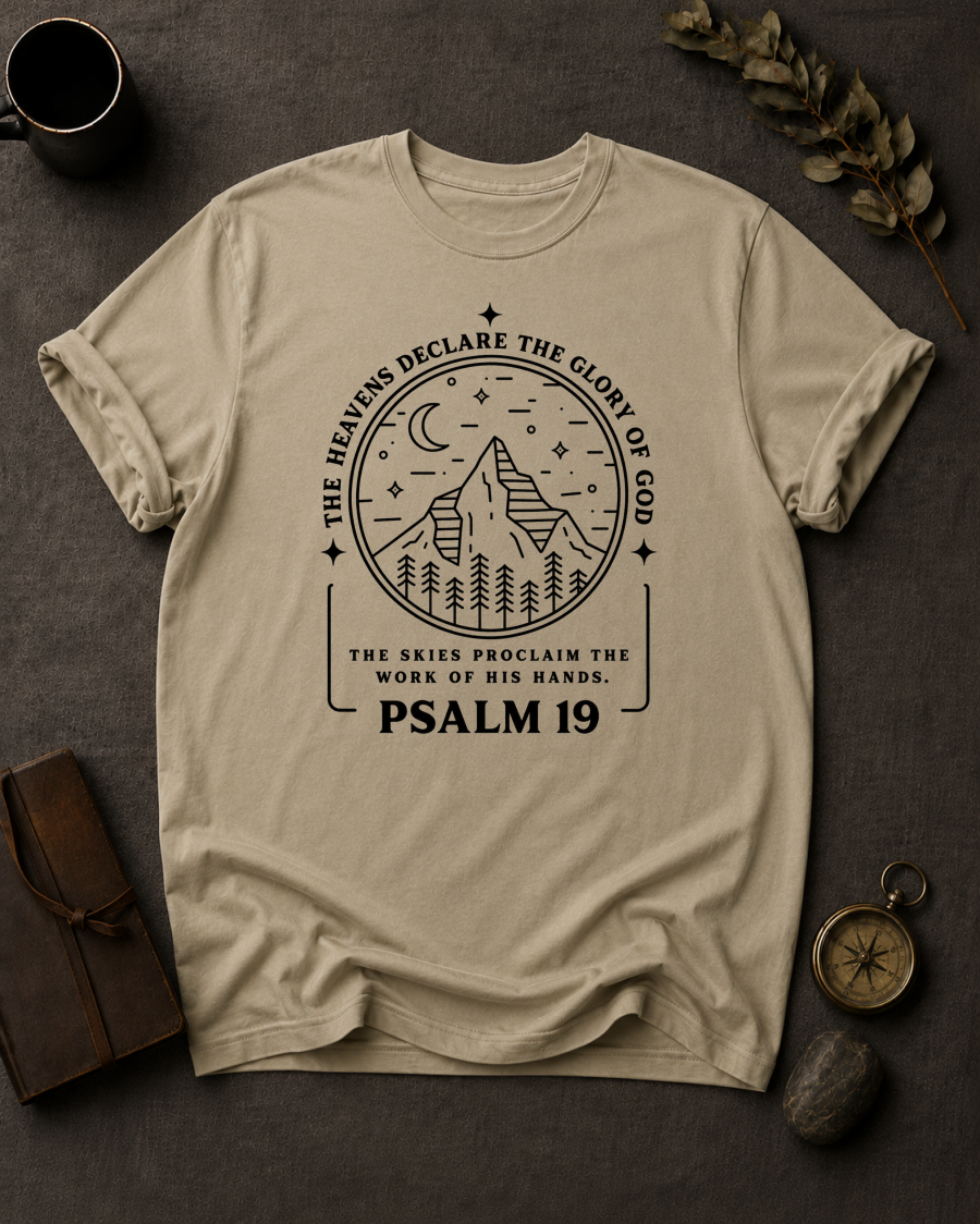 Heavens Declare Christian T-Shirt in Sandstone - Comfort Colors 1717
