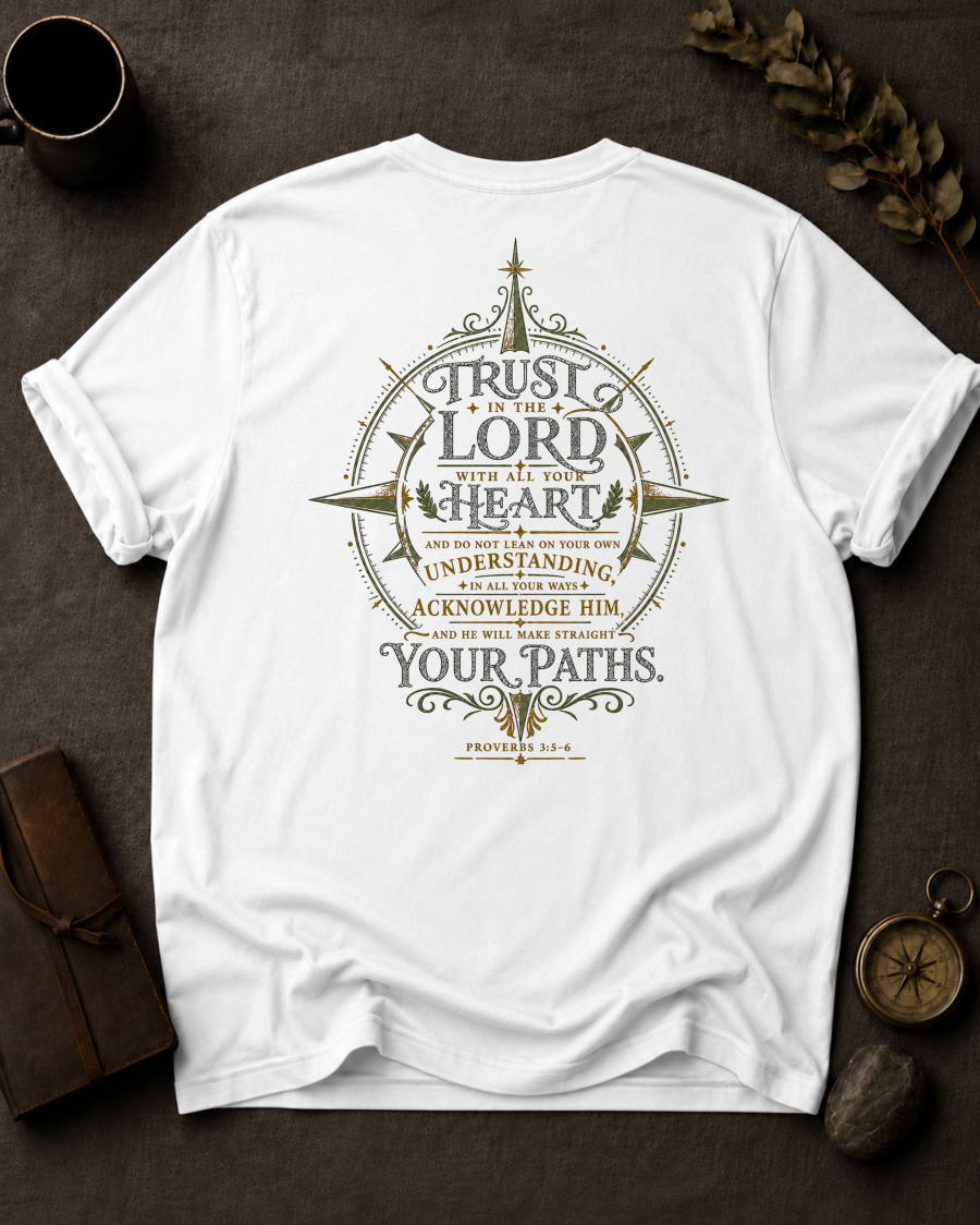 Trust the Lord Christian T-Shirt in White - Comfort Colors 1717 (back view)