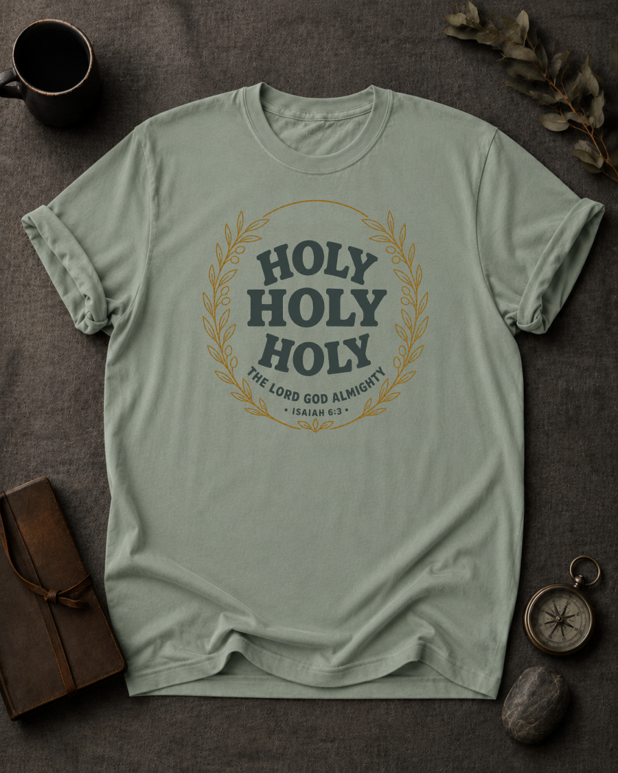 bay Comfort Colors t-shirt with "Holy Holy Holy" Isaiah 6:3 wreath