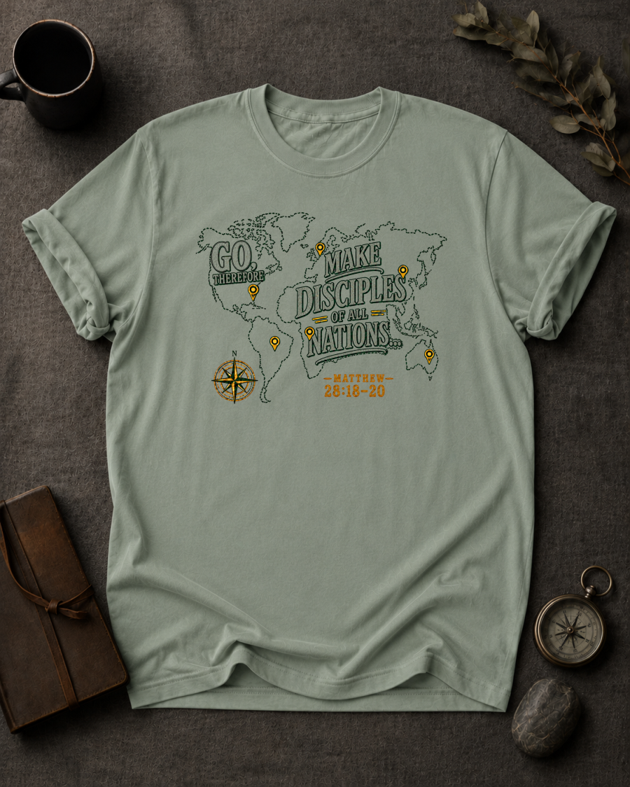 Go Therefore Christian T-Shirt in Bay - Comfort Colors 1717