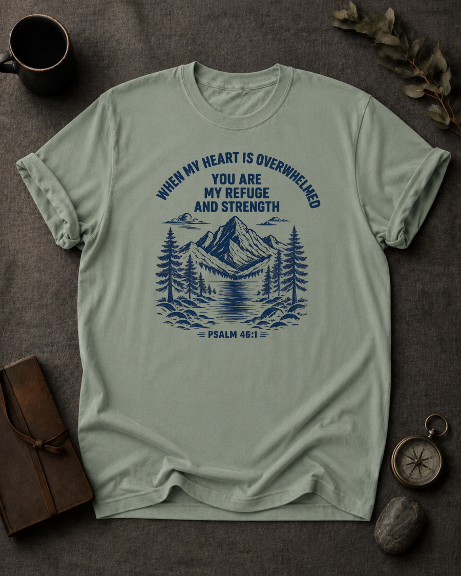 Bay Comfort Colors t-shirt with 'You Are My Refuge and Strength' Christian design, Psalm 46:1