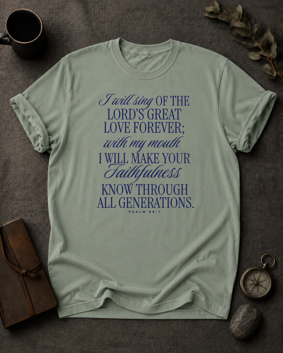 I Will Sing of the Lord's Great Love Forever | Psalm 89:1 Christian T-Shirt