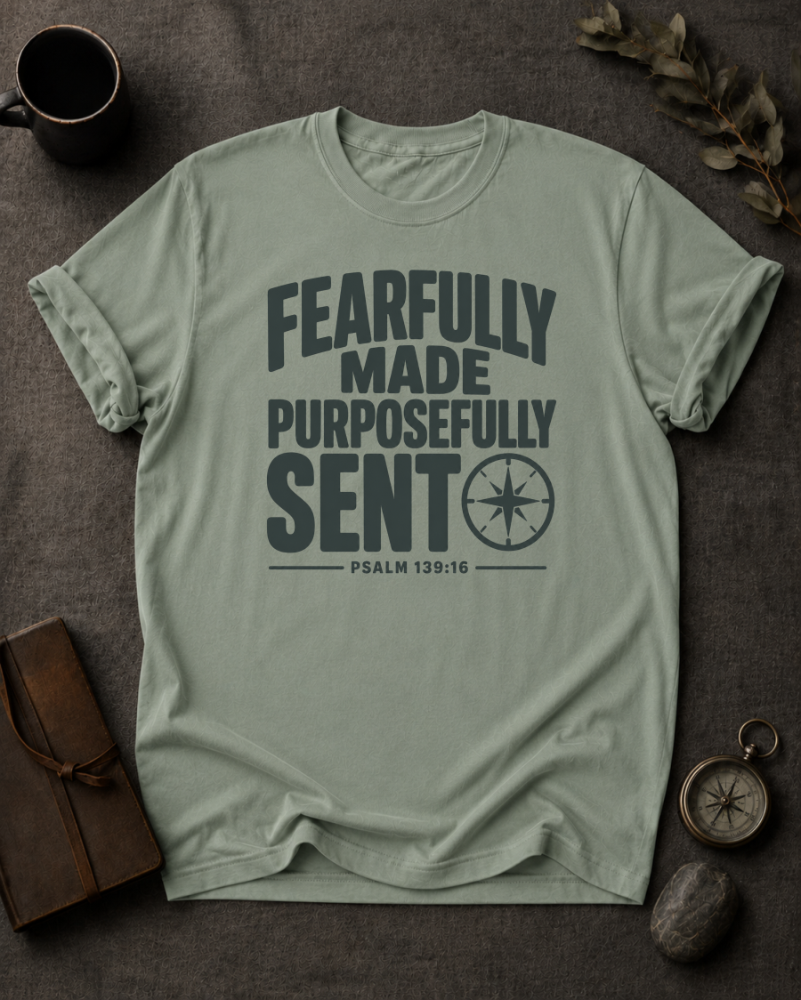 Fearfully Made Purposefully Sent Comfort Colors 1717 — Psalm 139:16 t-shirt Bay