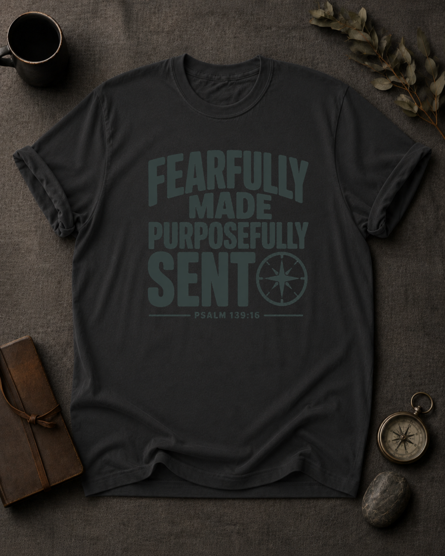Fearfully Made Purposefully Sent Comfort Colors 1717 — Psalm 139:16 t-shirt Black