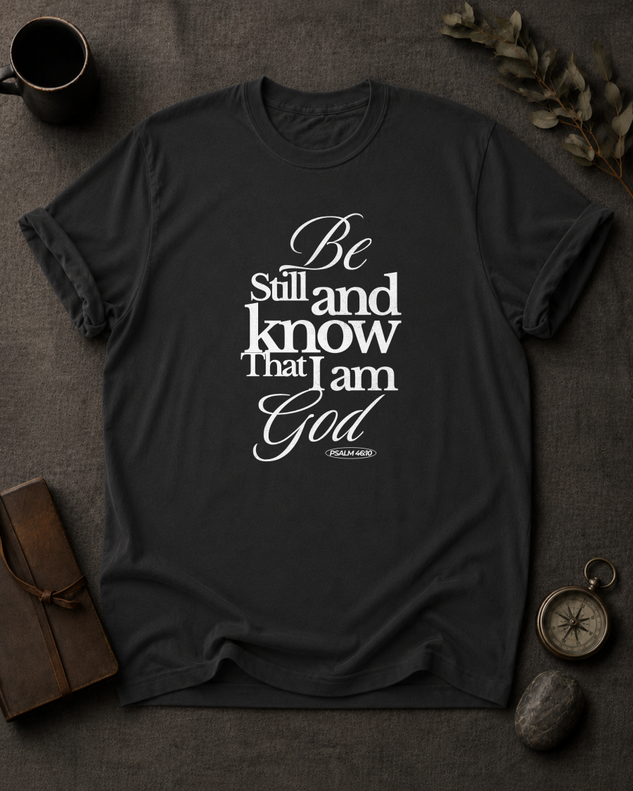 Be Still and Know That I Am God — Psalm 46:10 t-shirt Comfort colors 1717 Black
