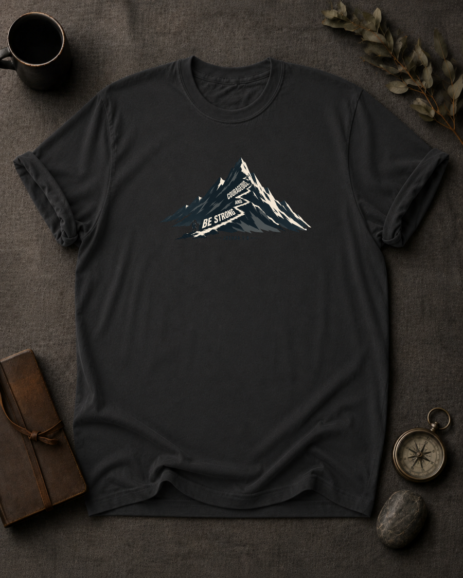 Be Strong and Courageous — Joshua 1:9 mountain t-shirt Comfort Colors 1717 Black