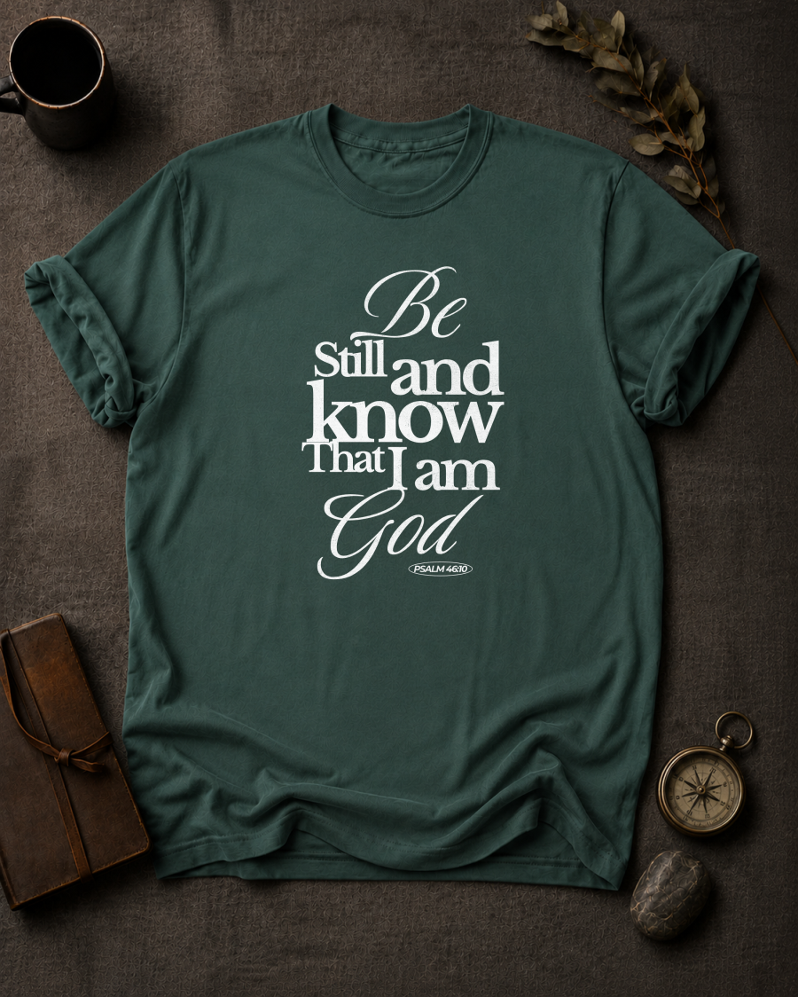 Be Still and Know That I Am God — Psalm 46:10 t-shirt Comfort colors 1717 Blue Spruce