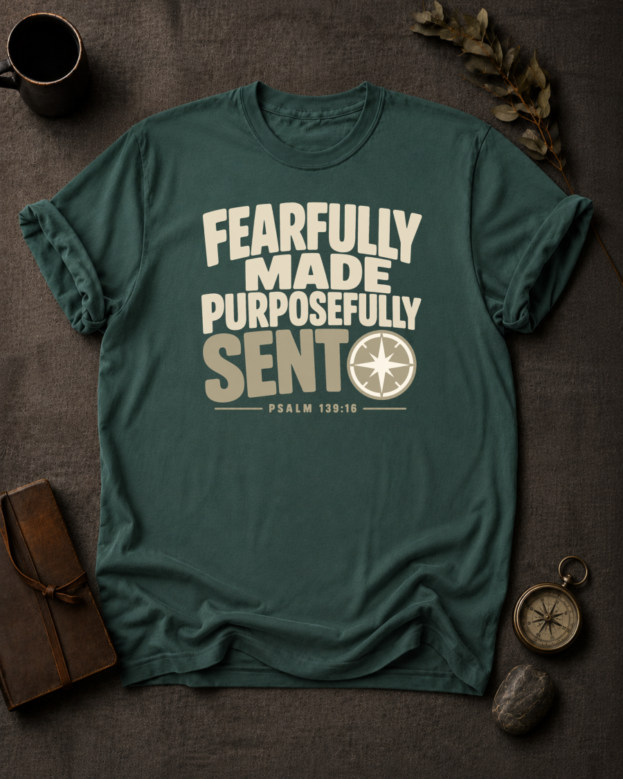 Fearfully Made Purposefully Sent Comfort Colors 1717 — Psalm 139:16 t-shirt Blue Spruce
