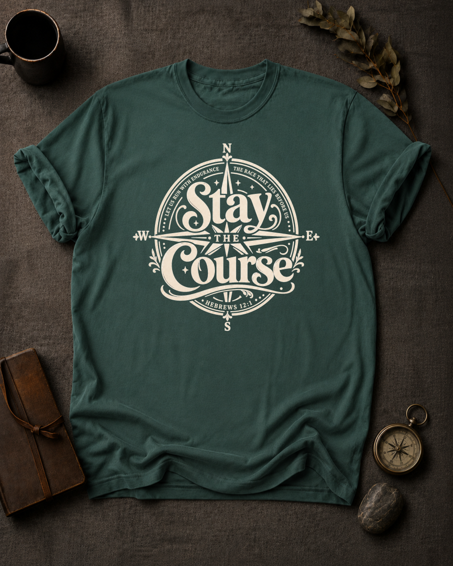 Stay the Course Christian T-Shirt in Blue Spruce - Comfort Colors 1717