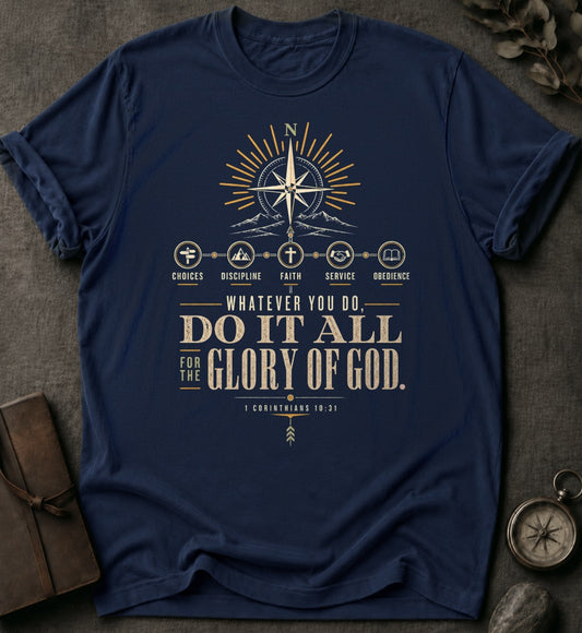 All for His Glory Christian T-Shirt in Navy - Comfort Colors 1717 | To His Glory Club