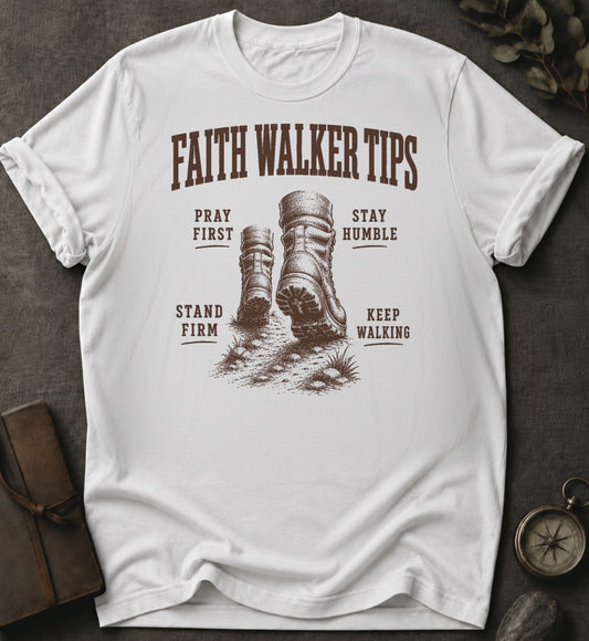 Faith Walker Tips Christian T-Shirt in White - Comfort Colors 1717 | To His Glory Club
