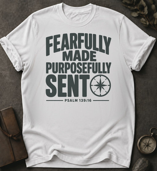 Fearfully Made Christian T-Shirt in White - Comfort Colors 1717 | To His Glory Club