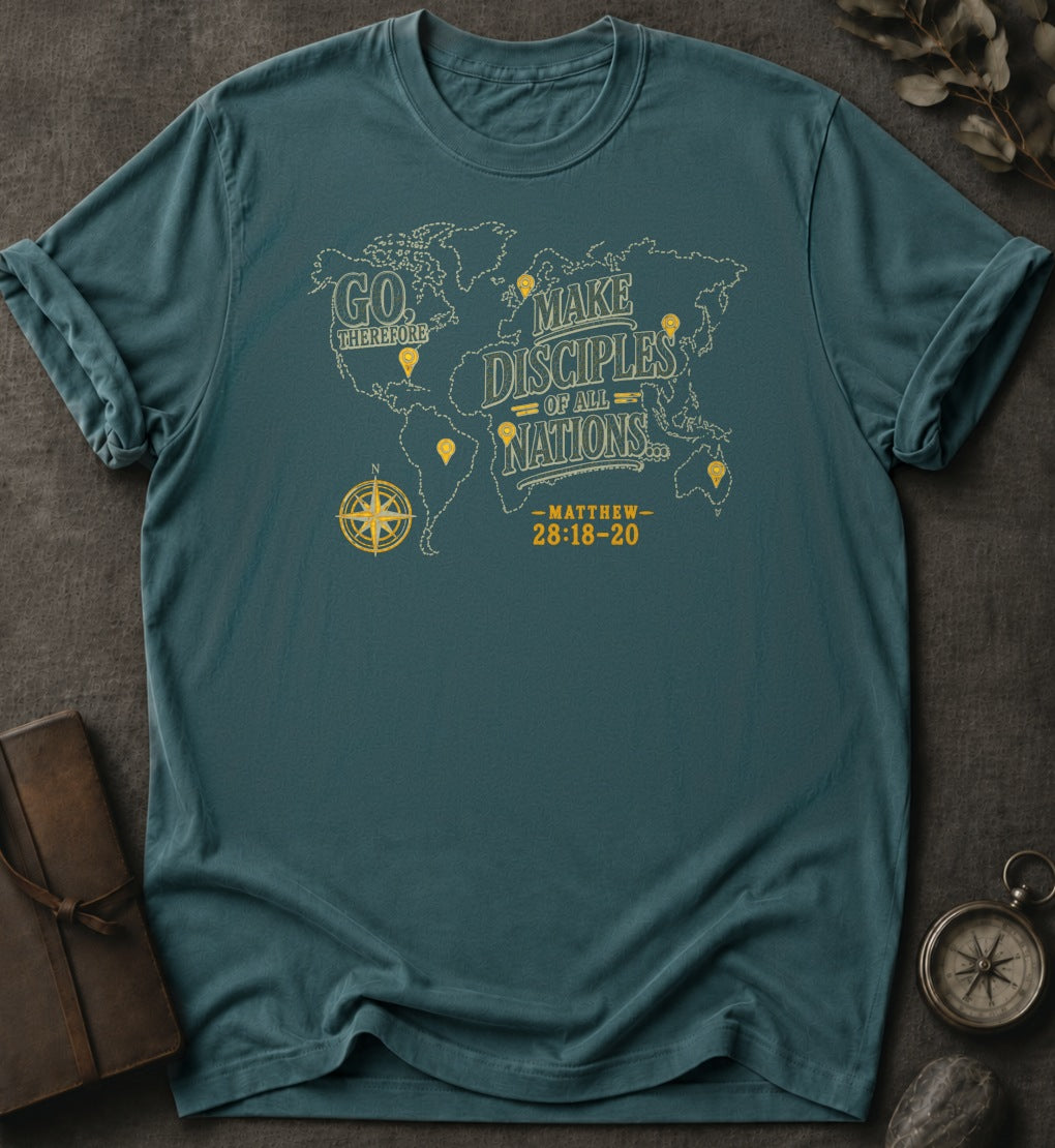 Go, Therefore Christian T-Shirt in Blue Spruce - Comfort Colors 1717 | To His Glory Club