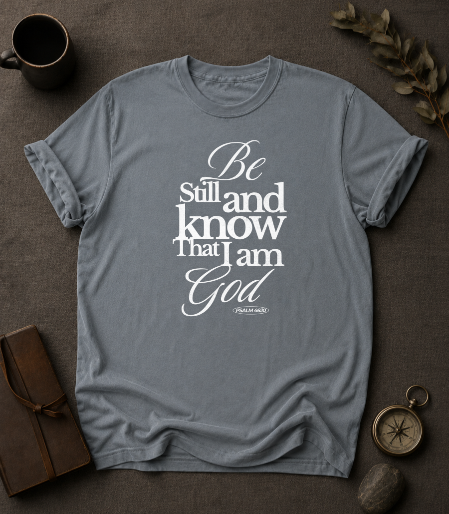 Be Still and Know That I Am God — Psalm 46:10 t-shirt Comfort colors 1717 Granite