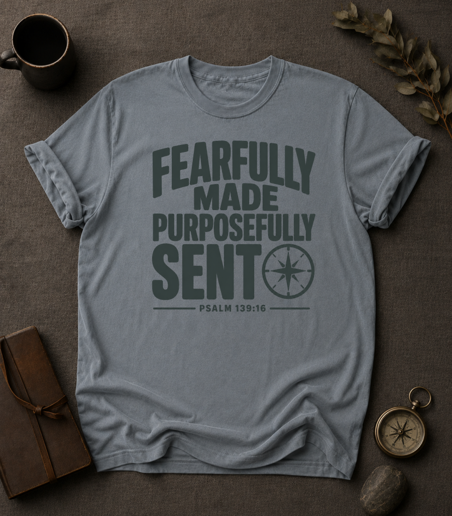 Fearfully Made Purposefully Sent Comfort Colors 1717 — Psalm 139:16 t-shirt Granite