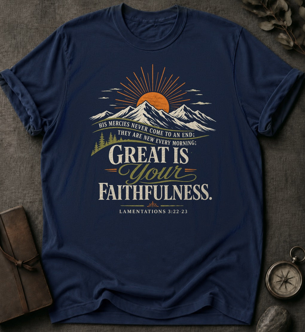 Great Is Your Faithfulness Christian T-Shirt in Navy - Comfort Colors 1717 | To His Glory Club