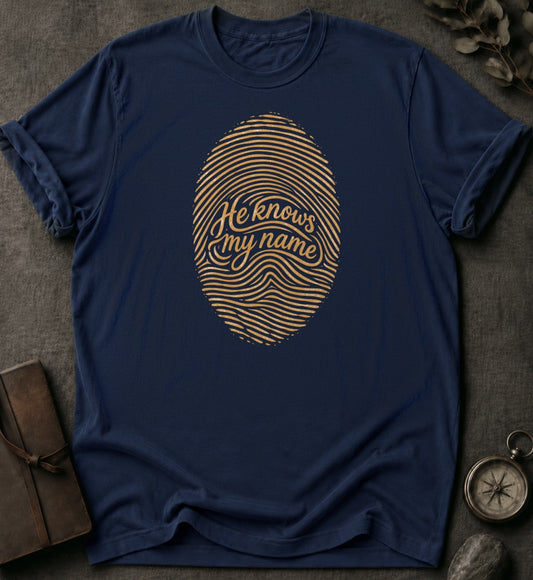He Knows My Name Christian T-Shirt in Navy - Comfort Colors 1717 | To His Glory Club