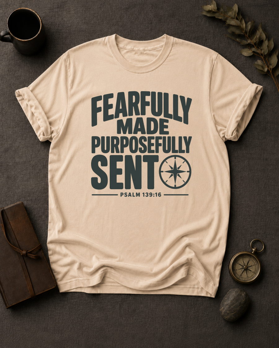 Fearfully Made Purposefully Sent Comfort Colors 1717 — Psalm 139:16 t-shirt Ivory