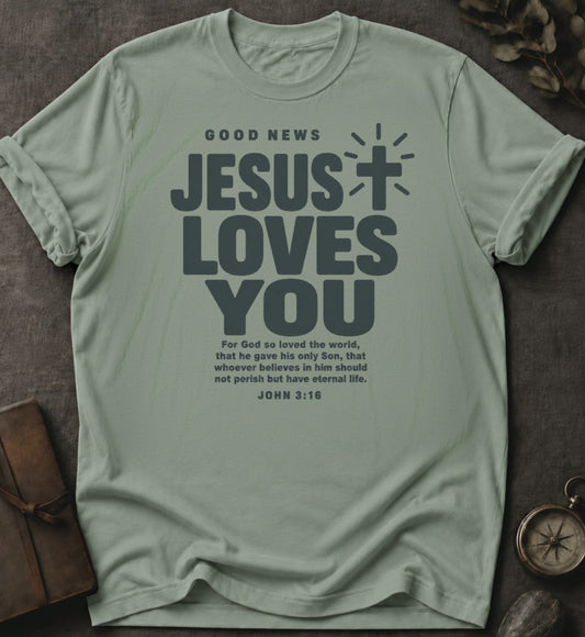Jesus Loves You Christian T-Shirt in Bay - Comfort Colors 1717 | To His Glory Club