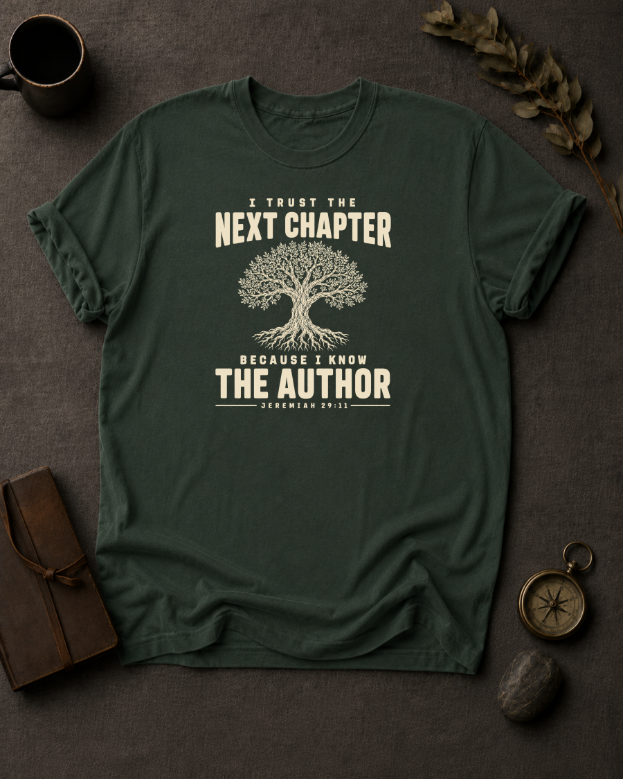 I Trust the Next Chapter Comfort Colors 1717 — Jeremiah 29:11 t-shirt moss