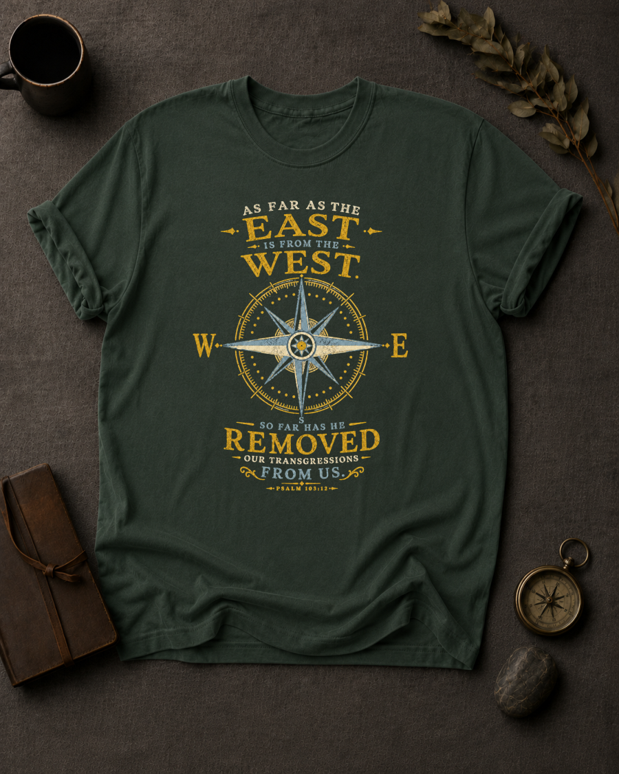 East from West Christian T-Shirt in Moss - Comfort Colors 1717