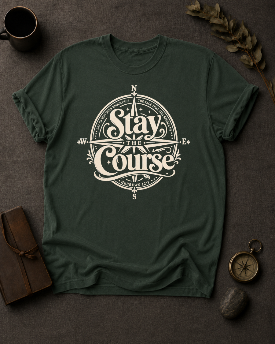 Stay the Course Christian T-Shirt in Moss - Comfort Colors 1717
