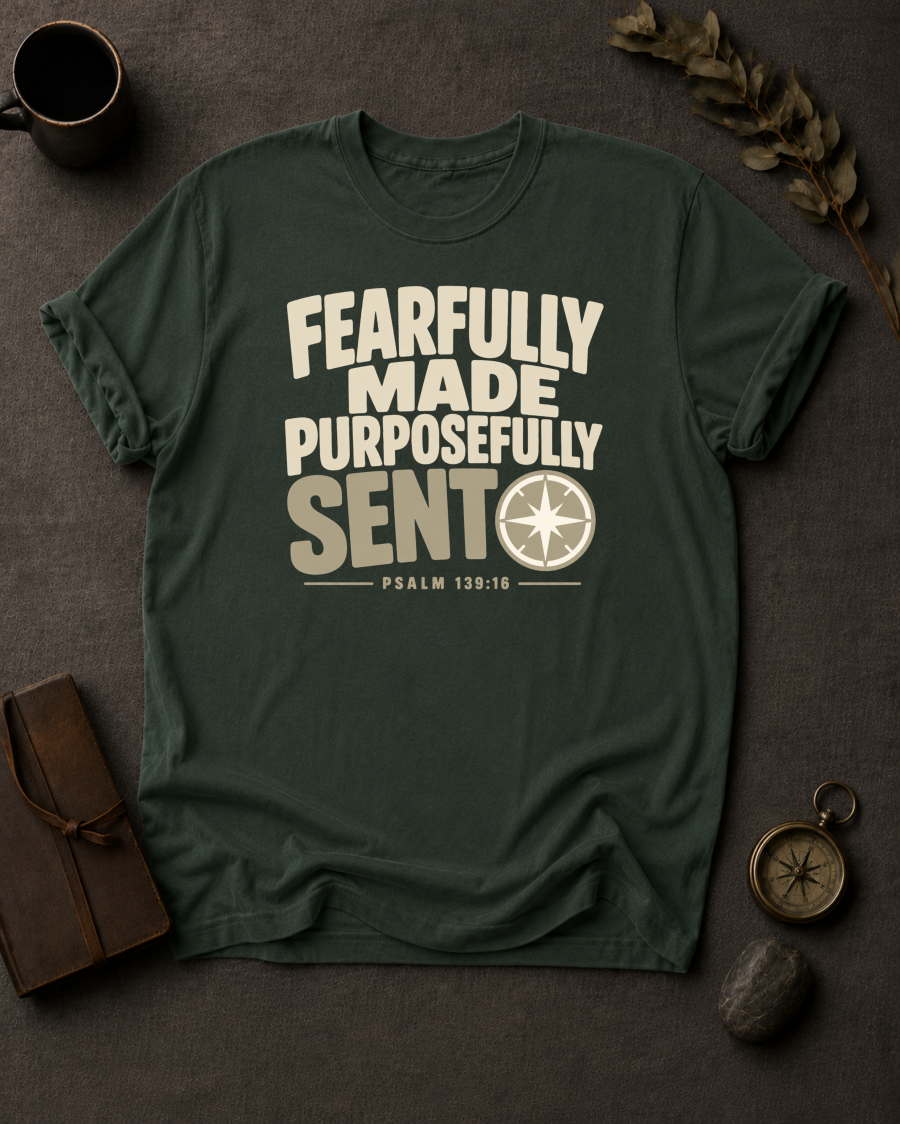 Fearfully Made Purposefully Sent Comfort Colors 1717 — Psalm 139:16 t-shirt Moss