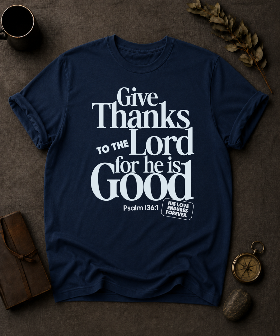 Give Thanks to the Lord Comfort Colors 1717 — Psalm 136:1 t-shirt Navy