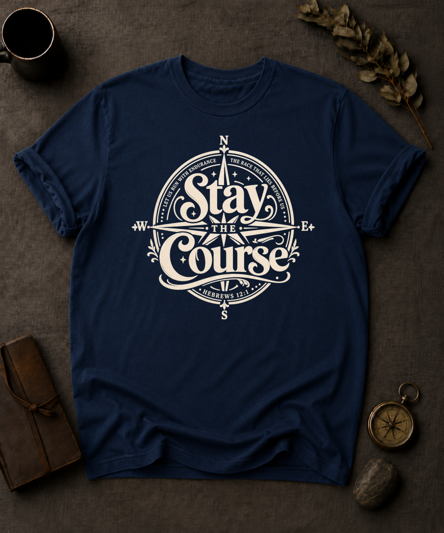 Stay the Course Christian T-Shirt in Navy - Comfort Colors 1717