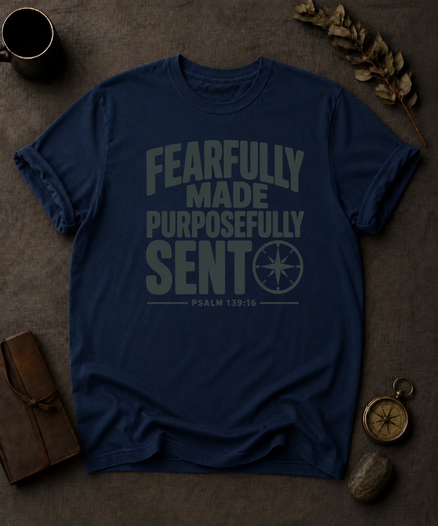 Fearfully Made Purposefully Sent Comfort Colors 1717 — Psalm 139:16 t-shirt Navy