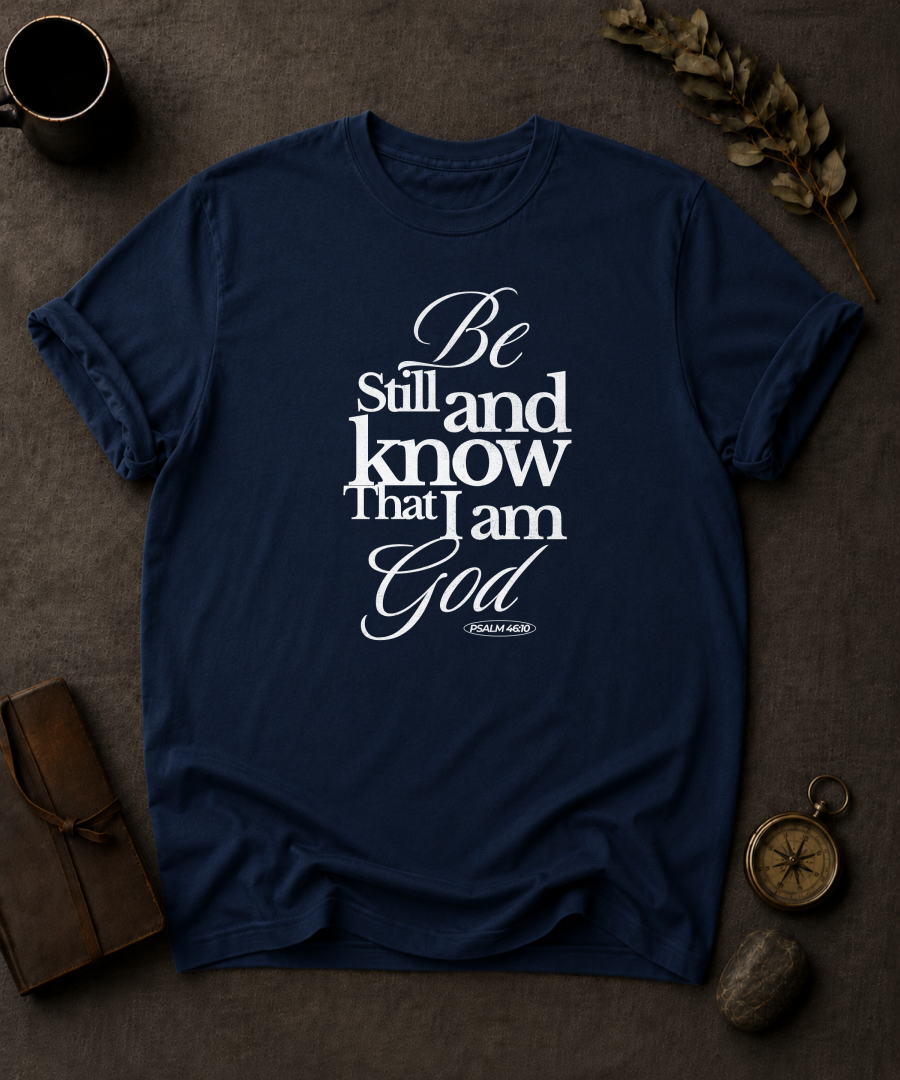 Be Still and Know That I Am God — Psalm 46:10 t-shirt Comfort colors 1717 Navy