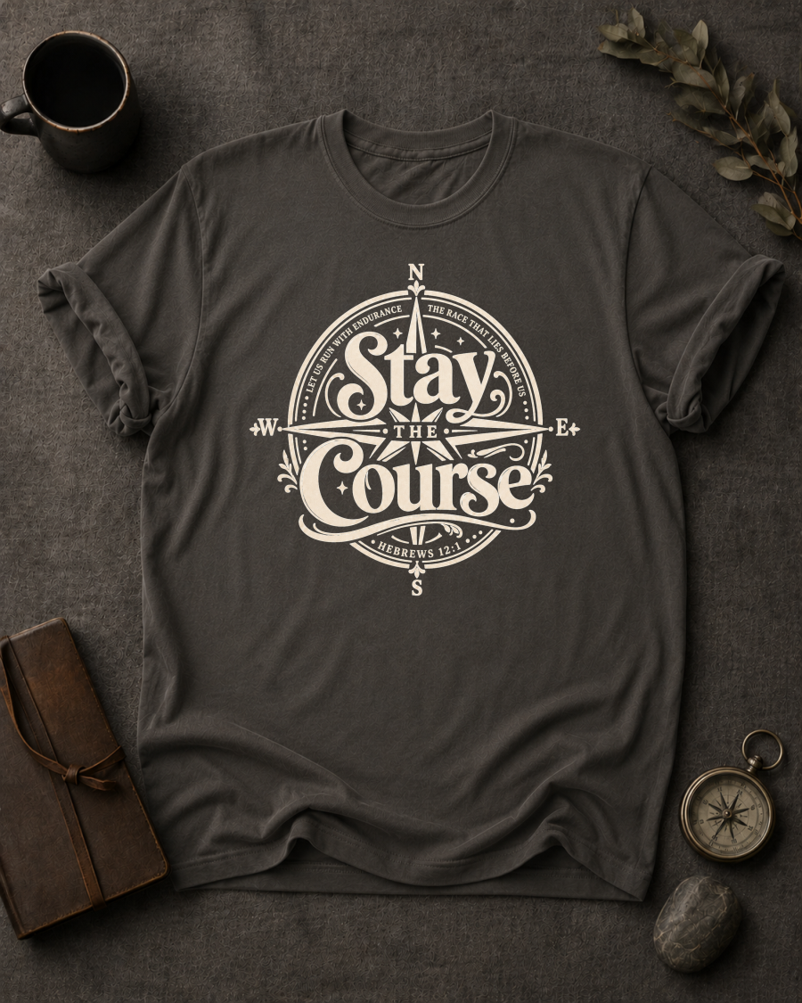 Stay the Course Christian T-Shirt in Pepper - Comfort Colors 1717