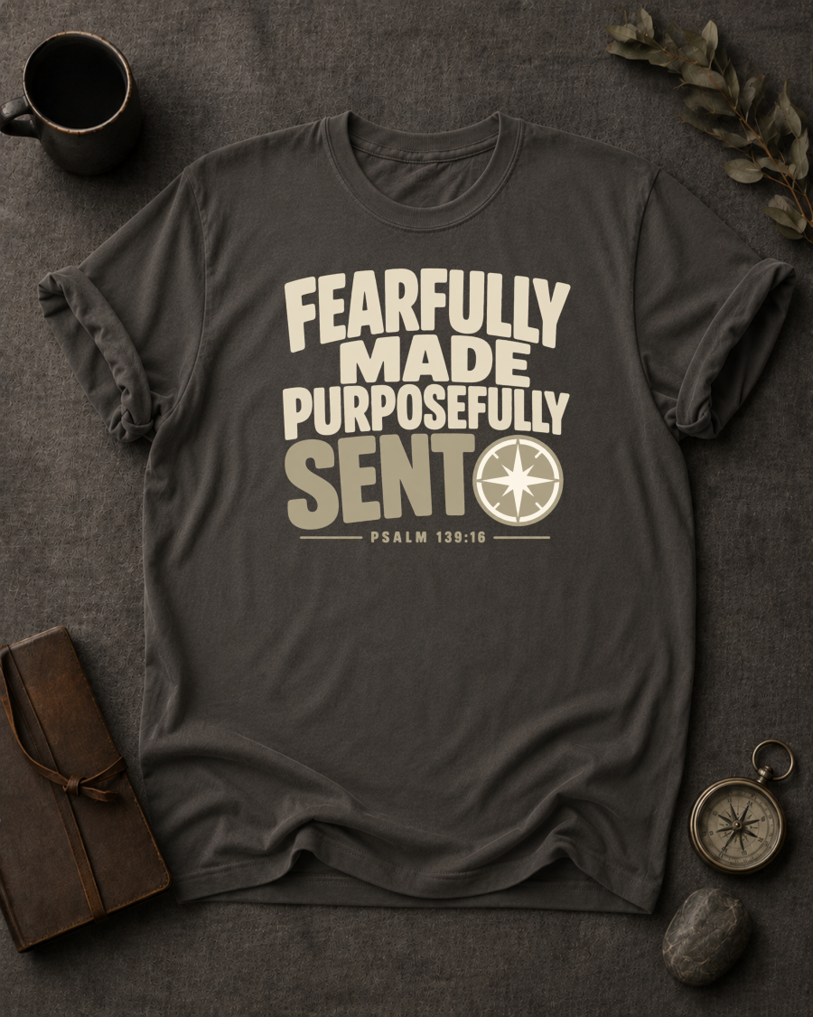 Fearfully Made Purposefully Sent Comfort Colors 1717 — Psalm 139:16 t-shirt Pepper