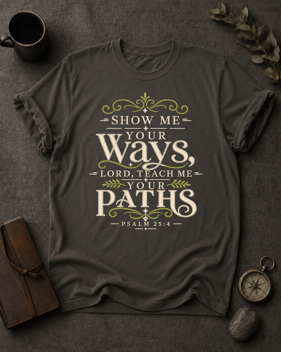 Show Me Your Ways Christian T-Shirt in Pepper - Comfort Colors 1717 (front view)