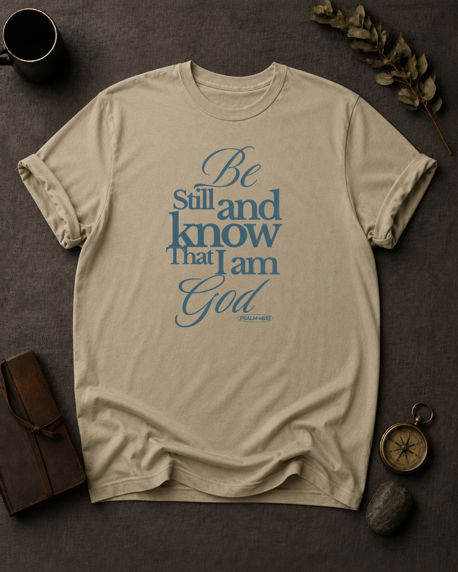 Be Still and Know That I Am God — Psalm 46:10 t-shirt Comfort colors 1717 Sandstone