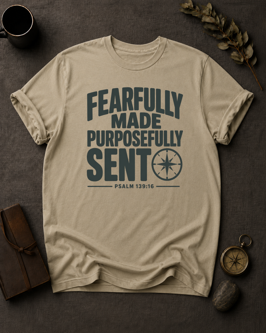 Fearfully Made Purposefully Sent Comfort Colors 1717 — Psalm 139:16 t-shirt Sandstone