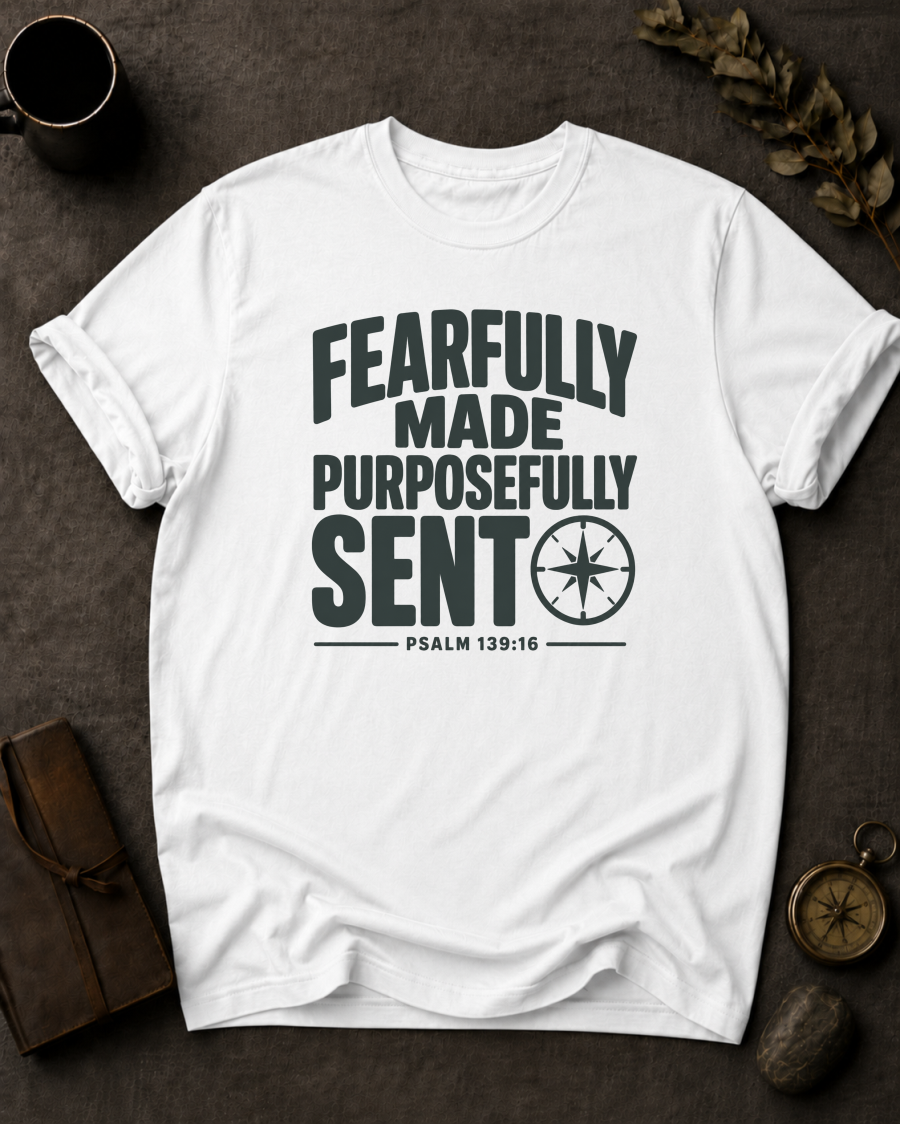Fearfully Made Purposefully Sent Comfort Colors 1717 — Psalm 139:16 t-shirt white