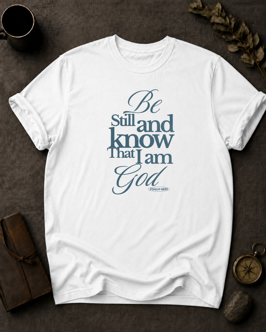 Be Still and Know That I Am God — Psalm 46:10 t-shirt Comfort colors 1717 White