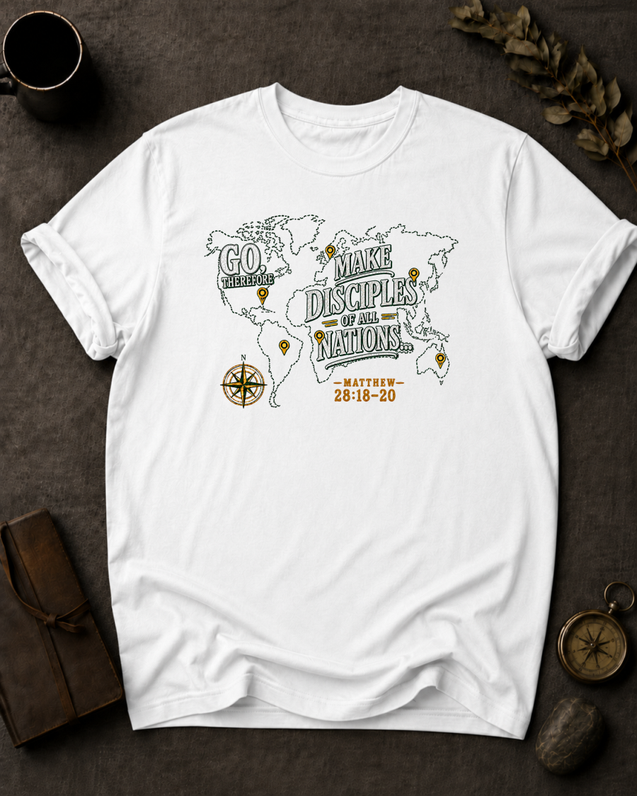 Go Therefore Christian T-Shirt in White - Comfort Colors 1717